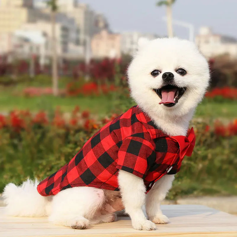 Classical Dog T-Shirts Bowtie Plaid Thin Summer Breathable Dog Clothes for Small Large Dogs Chihuahua Puppy Pet Cat Vest Yorkies