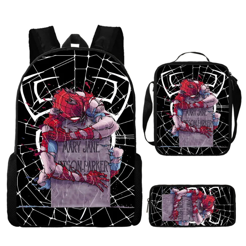 3pcs/set Spider Man Students Backpack Pencil Case Messenger Bag Wear-resistant Lightening Breathable Waterproof Schoolbag
