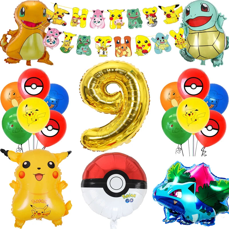 Pokemon Birthday Party Supplies Pikachu Party Decorations Foil Balloons Blowouts Tableware Plate Napkin Baby Shower Supplies Toy