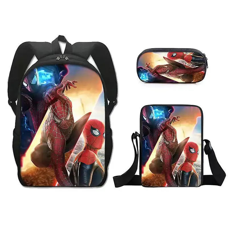 3pcs/set Spider Man Students Backpack Pencil Case Messenger Bag Wear-resistant Lightening Breathable Waterproof Schoolbag