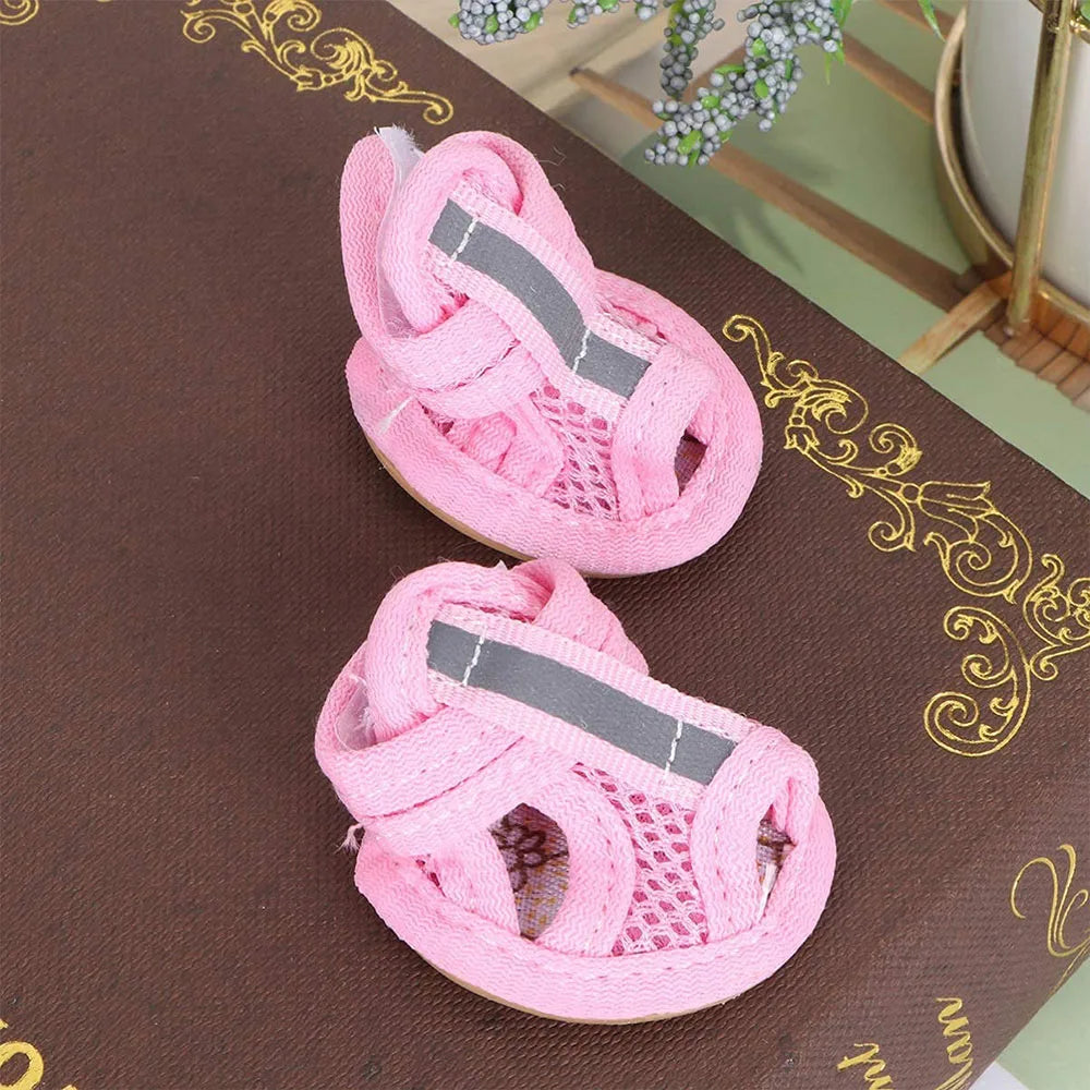 4pcs Small Size Dogs Mesh Sandals Breathable Summer Pet Shoes Safety Reflective Anti-Slip Sneakers for Puppy Teddy Pet Supplies