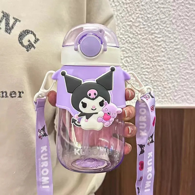 Sanrio Cinnamoroll Large Capacity Water Bottle Cartoon Kuromi Melody Portable Straw Water Cup for Outdoor Sports Fitness 690ml