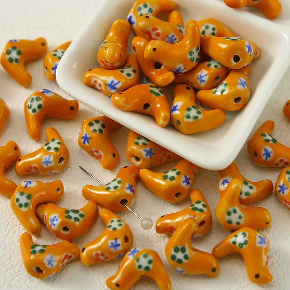 5pcs Hand Painted Little Bird Ceramic Beads For Jewelry Making Loose Spacer Porcelain Bead DIY Bracelet Earring Charm Pendant