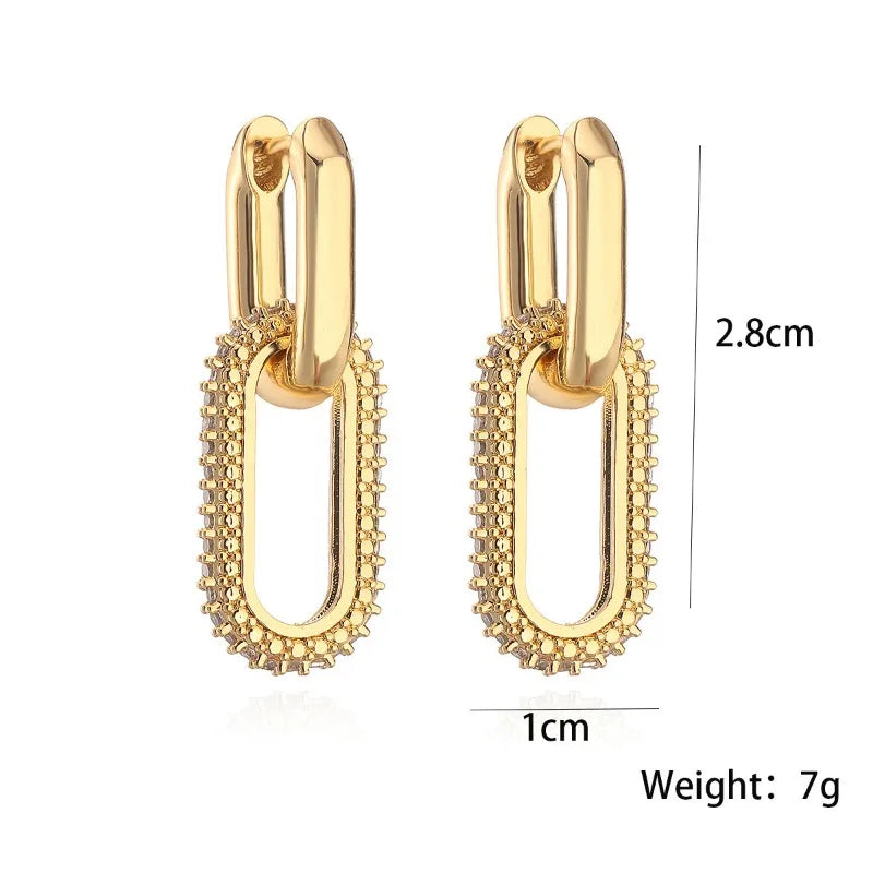 Retro Double Loop Drop Earrings – Gold Geometric Round Hoop Earrings for Women & Girls