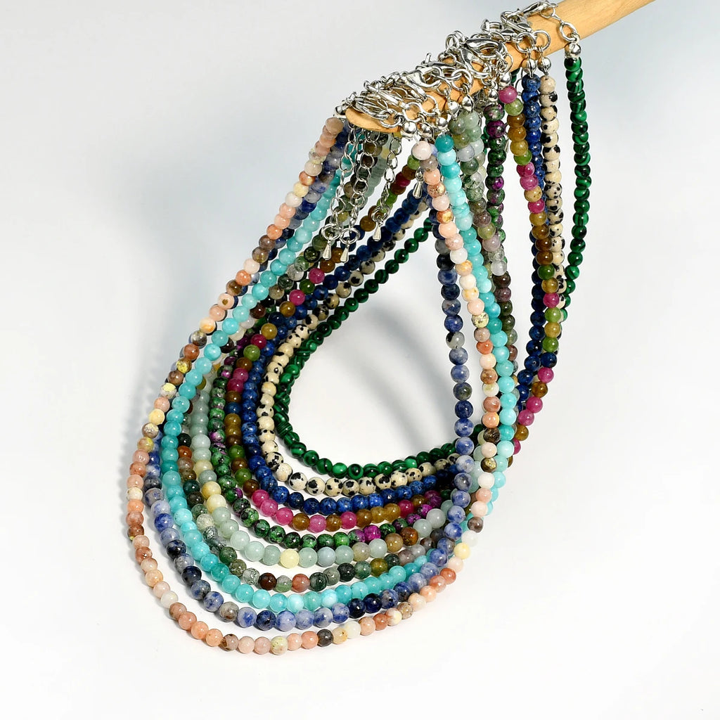 Yumfeel Bohemian Colorful Natural Stone 4mm Round Beads Necklaces Women Summer Friendship Neck Jewelry Fashion Vacation Chokers