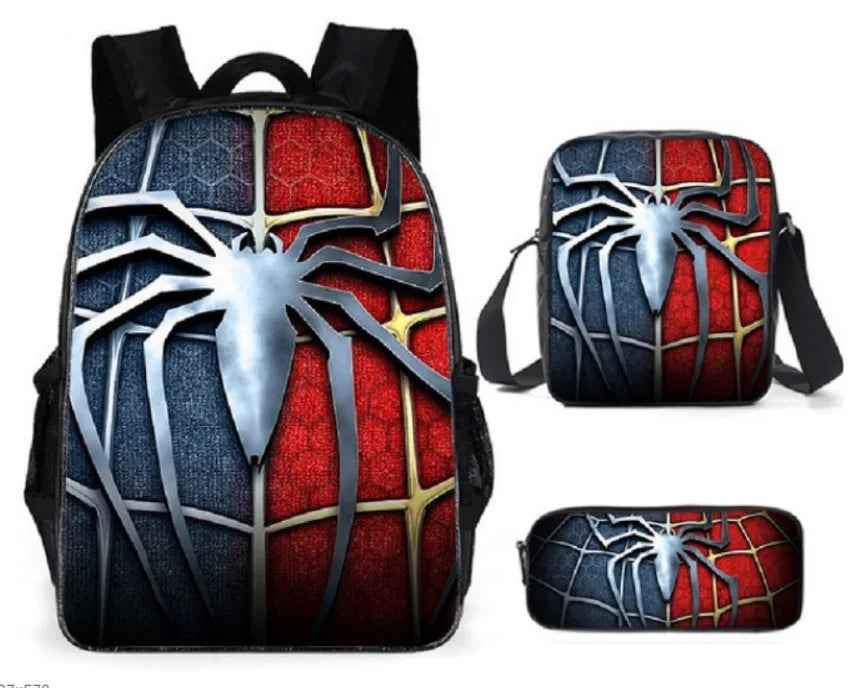 3pcs/set Spider Man Students Backpack Pencil Case Messenger Bag Wear-resistant Lightening Breathable Waterproof Schoolbag