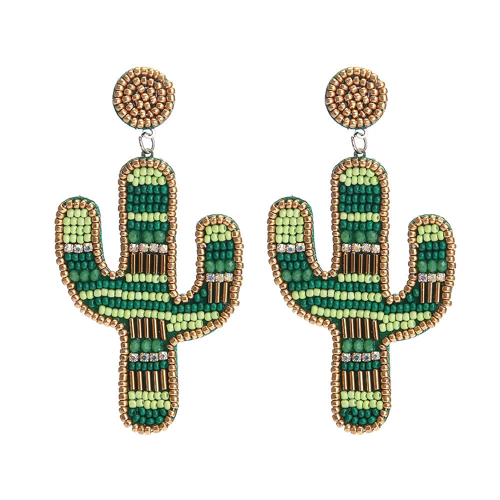 Cactus Beaded Earrings for Women Boho Colorful Beaded Earrings Statement Big Drop Dangle Earrings Summer Beachy Tropical Holiday