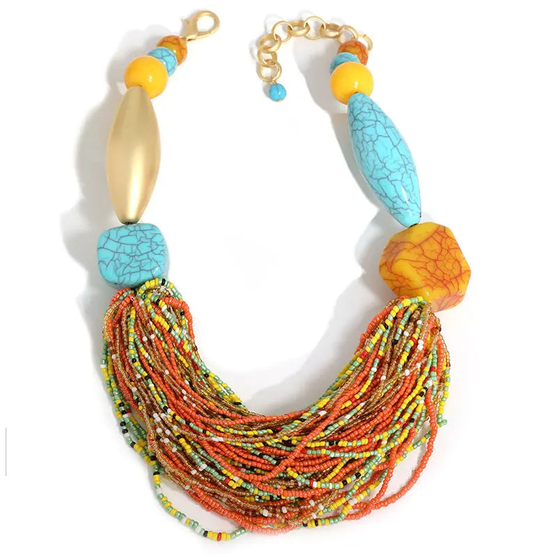 New Fashion Bohemian Statement Beads Necklace Handmade for Women Wedding Party Jewelry