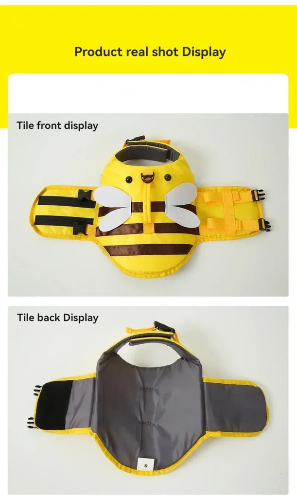 Summer Pet Dog Life Jacket Vest Clothes Life Vest Collar Harness Pet Dog Swimming Summer Swimwear Clothes Little Bee Pet Clothes