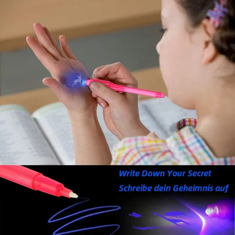 4pcs/lot Drawing Invisible Ink Pen Luminous Light Pen Magic Purple 2 In 1 UV Black Light Combo Learning Education Toys For Child