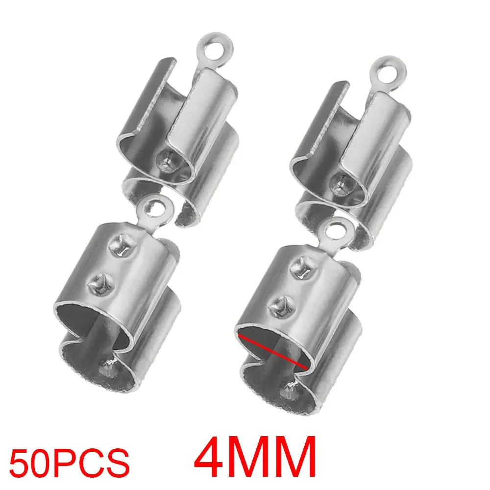 50pcs Stainless Crimp End Beads Caps Leather Cord Clip Tip Fold Crimp Bead Bracelet Connectors for Jewelry Making Bulk Wholesale