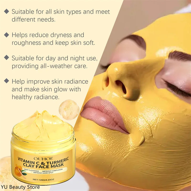 Turmeric Vitamin C Clay Mask Deep Cleansing Facial Improves Dark Spots Acne Hydrating Skin Care Tightens Skin Evens Skin Tone