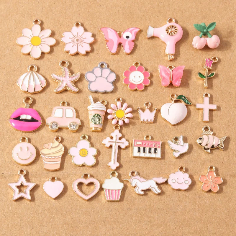 10pcs/Lot Random Mix Animal Charms Enamel Heart Flower Pendants for Jewelry Making DIY Earrings Necklace Craft Supplies