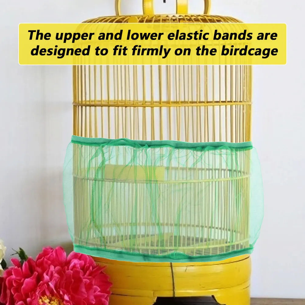 Mesh Bird Cage Cover Shell Dustproof Birdcage Parrot Cage Net Nylon Airy Fabric Mesh Bird Cage Net Cover Seed Catcher Guard