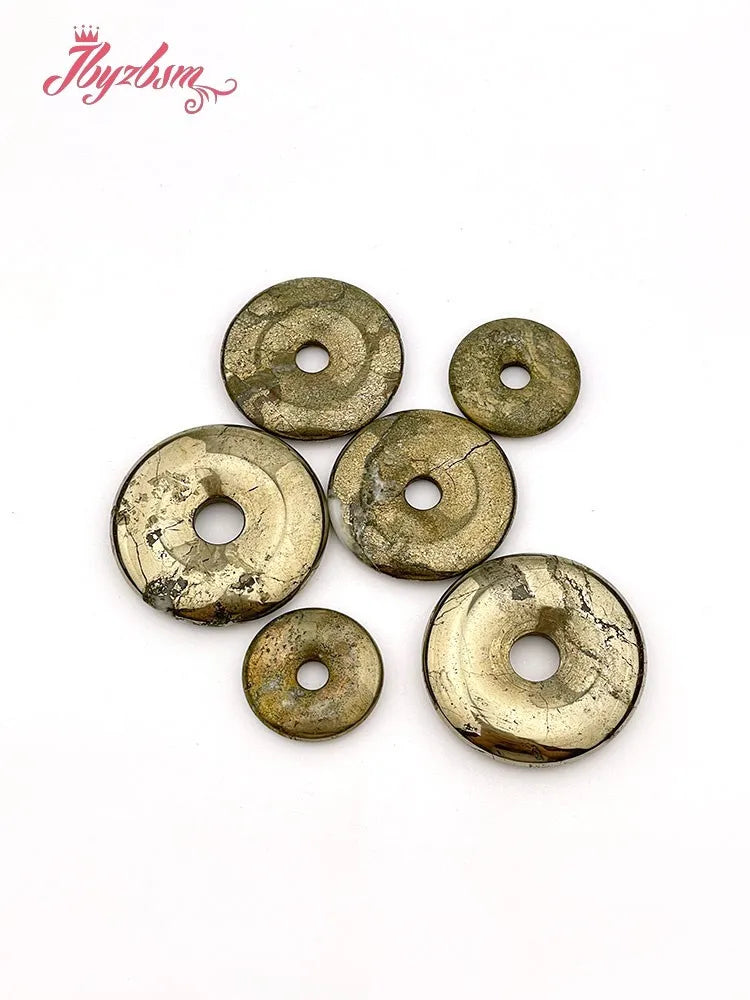 Natural Pyrite Donut Circle Round Silvers Gray Beads Stone For Necklace Pandant Earring Jewelry Making 1 Pcs 25/35/40mm