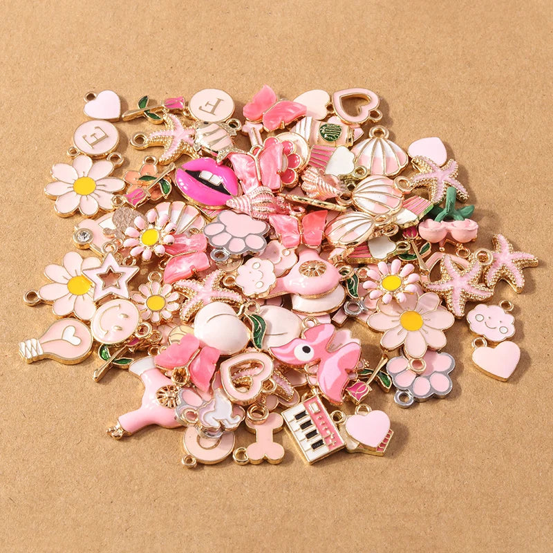 10pcs/Lot Random Mix Animal Charms Enamel Heart Flower Pendants for Jewelry Making DIY Earrings Necklace Craft Supplies