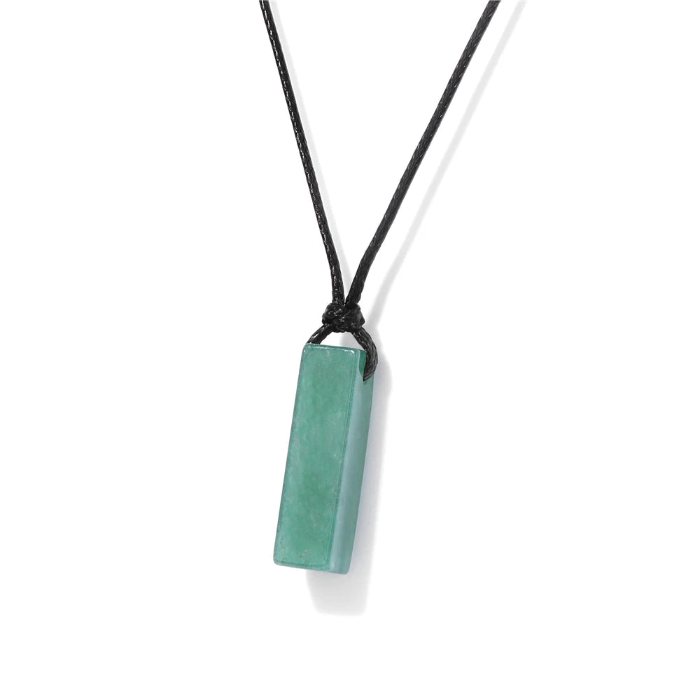 Men Vintage Rectangle Obsidian Pendent Necklace Natural Tiger Eye Labradorite Gem Leather Rope Braid Necklace Healing Jewelry