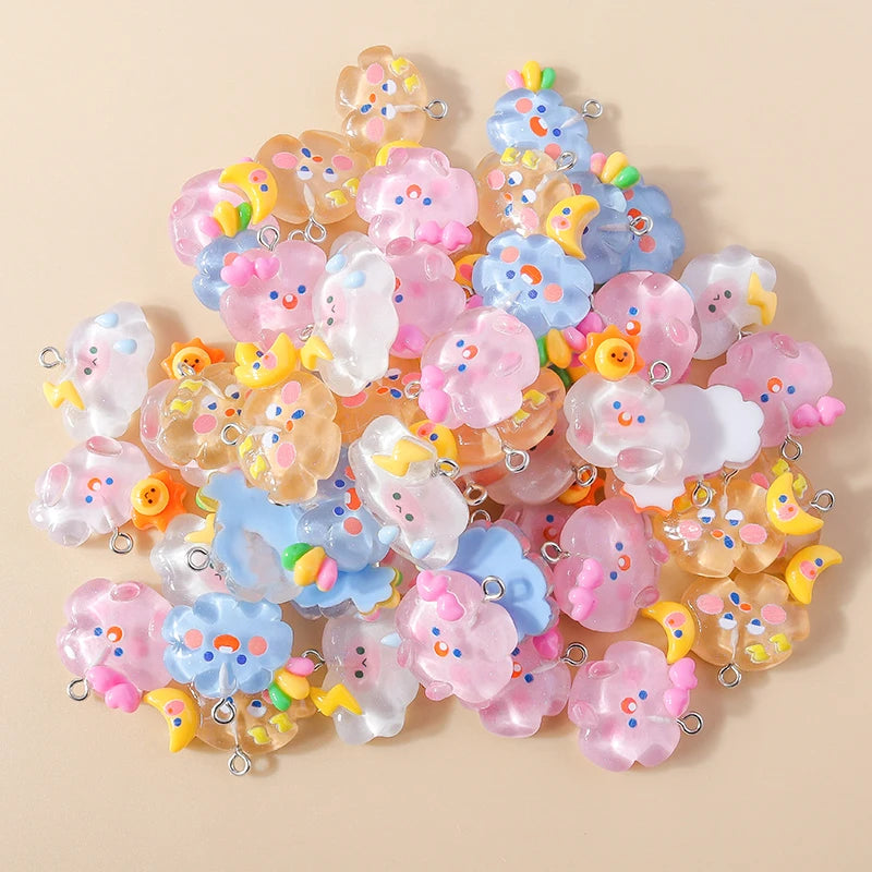 15pcs New Mix Kawaii Summer Vacation Pink Flower Heart Butterfly Ice Cream Star Resin Earrings Charms Diy Jewelry Making Pendant