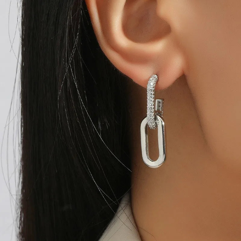Retro Double Loop Drop Earrings – Gold Geometric Round Hoop Earrings for Women & Girls