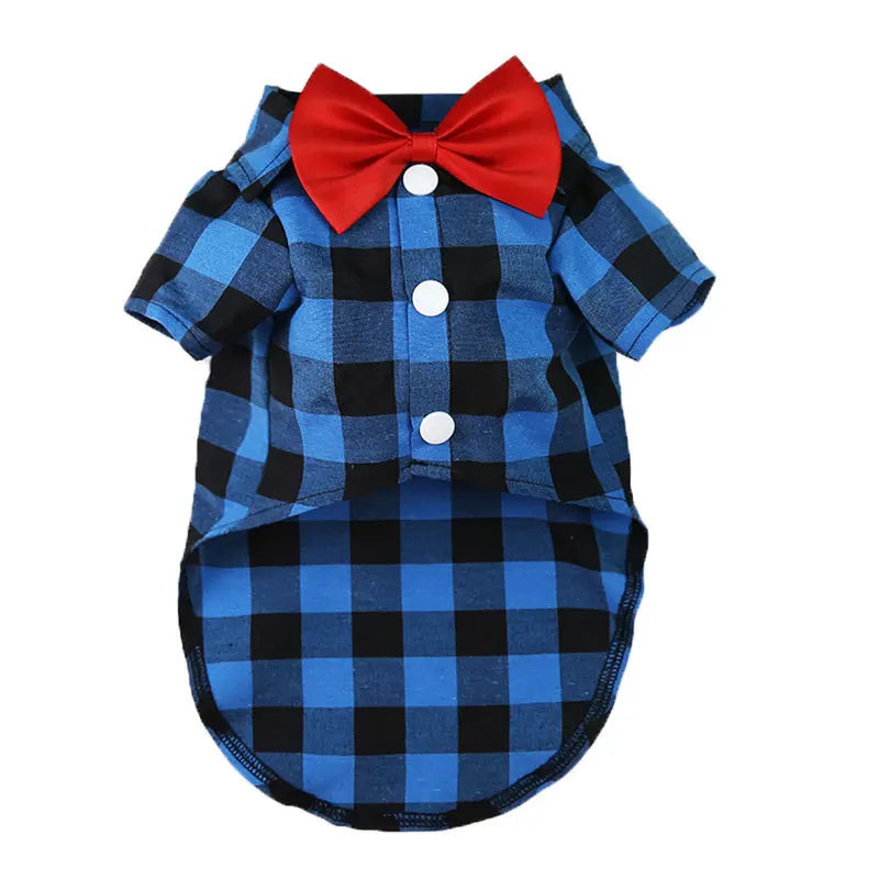 Classical Dog T-Shirts Bowtie Plaid Thin Summer Breathable Dog Clothes for Small Large Dogs Chihuahua Puppy Pet Cat Vest Yorkies