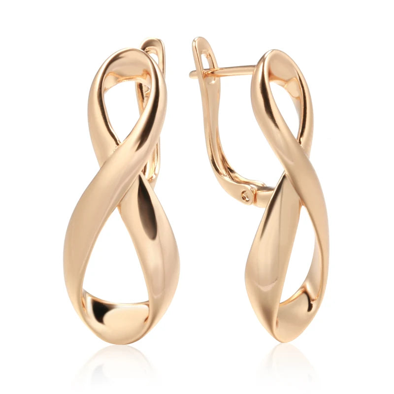 Kinel New 585 Rose Gold Color Long Earrings Women Wedding Unique Creative Fashion Jewelry Hollow Metal Glossy Drop Earrings
