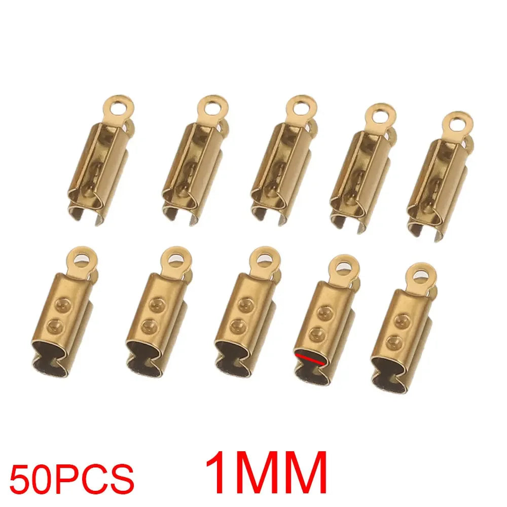 50pcs Stainless Crimp End Beads Caps Leather Cord Clip Tip Fold Crimp Bead Bracelet Connectors for Jewelry Making Bulk Wholesale