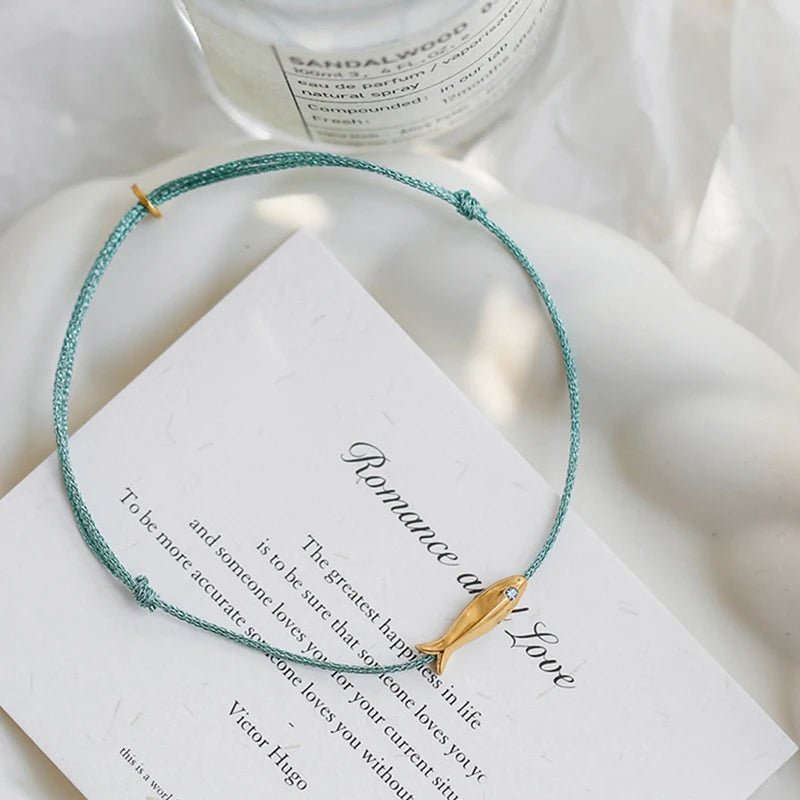 Cute Fish Braided Rope Anklets For Women Bohemian Style Blue And Red Rope Fashion Leg Foot Chain Summer Beach Jewelry