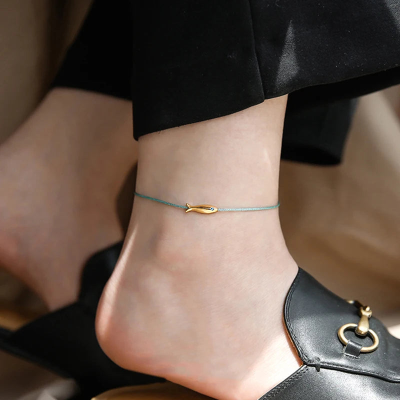 Cute Fish Braided Rope Anklets For Women Bohemian Style Blue And Red Rope Fashion Leg Foot Chain Summer Beach Jewelry
