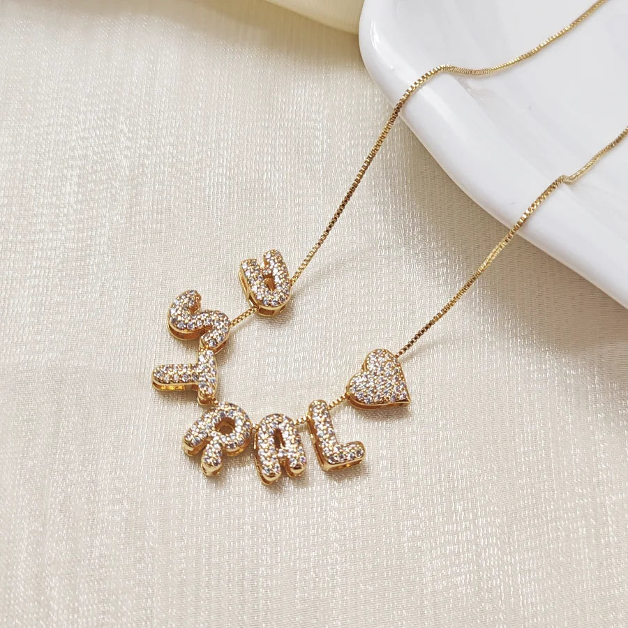 Customized Sparkling Zircon 3D Bubble Letter Name Necklace DIY 26 Initial Letter Necklace Jewelry Gift