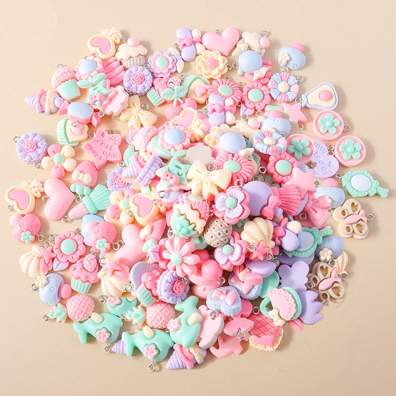 15pcs New Mix Kawaii Summer Vacation Pink Flower Heart Butterfly Ice Cream Star Resin Earrings Charms Diy Jewelry Making Pendant
