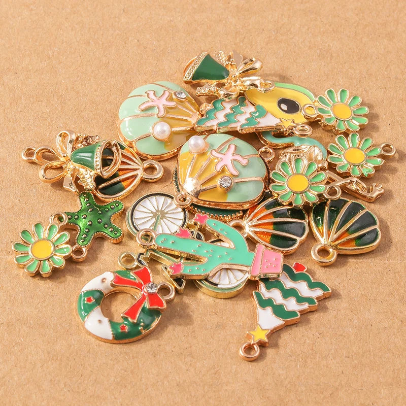 10pcs/Lot Random Mix Animal Charms Enamel Heart Flower Pendants for Jewelry Making DIY Earrings Necklace Craft Supplies
