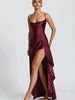 Articat Elegant Spaghetti Strap Satin Split Maxi Dress Women Sexy Backless Bodycon Party Evening Dress Summer Holiday Beachwear