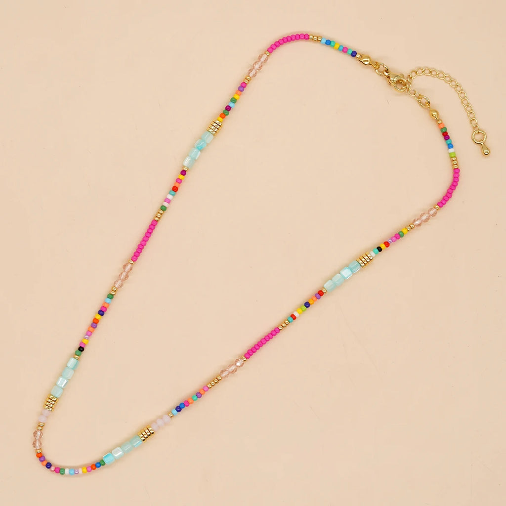 Go2boho Boho Beaded Necklaces For Women Dainty Colorful Summer Bohemian Mixed Bead Crystal Nekclace Choker Beach Jewelry