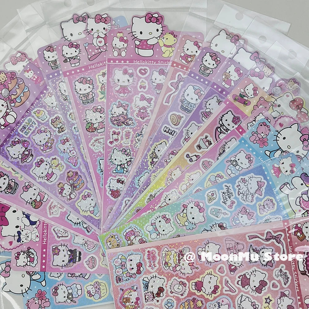 20Sheets Kawaii Sanrio Hello Kitty Sticker Cartoon Laser Diy Stickers Decals Stationery Wholesale Kids Toys Gifts