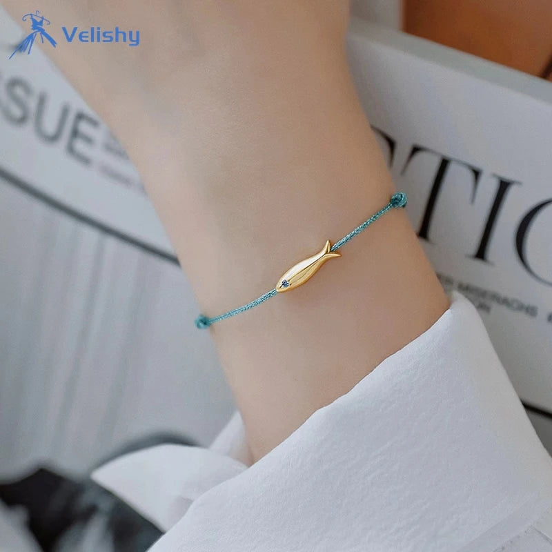 Cute Fish Braided Rope Anklets For Women Bohemian Style Blue And Red Rope Fashion Leg Foot Chain Summer Beach Jewelry