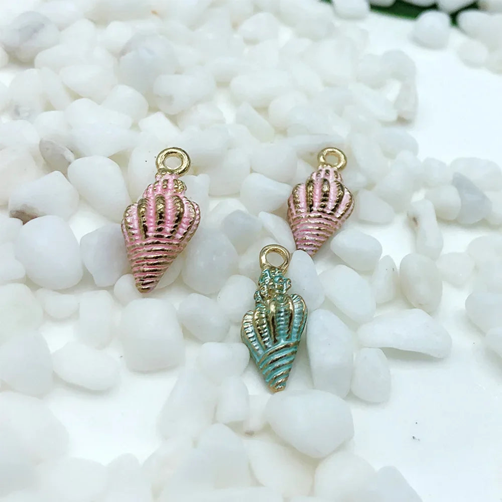 13pcs Summer Beach Starfish & Shell Charms – Colorful Copper Pendants for DIY Jewelry Making (Bracelets, Necklaces, Earrings)