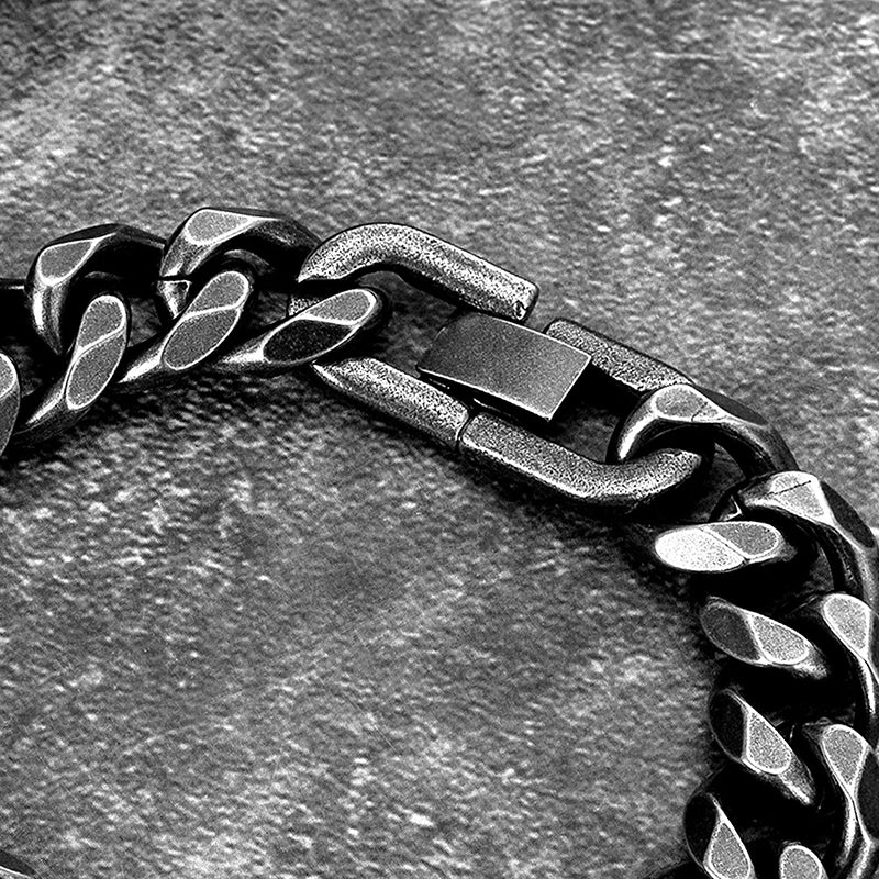 New Men's Vintage Grey Bracelet Stainless Steel Curb Cuban Link Chain Hiphop Trendy Handmade Jewelry For Brother Boyfriends Gift