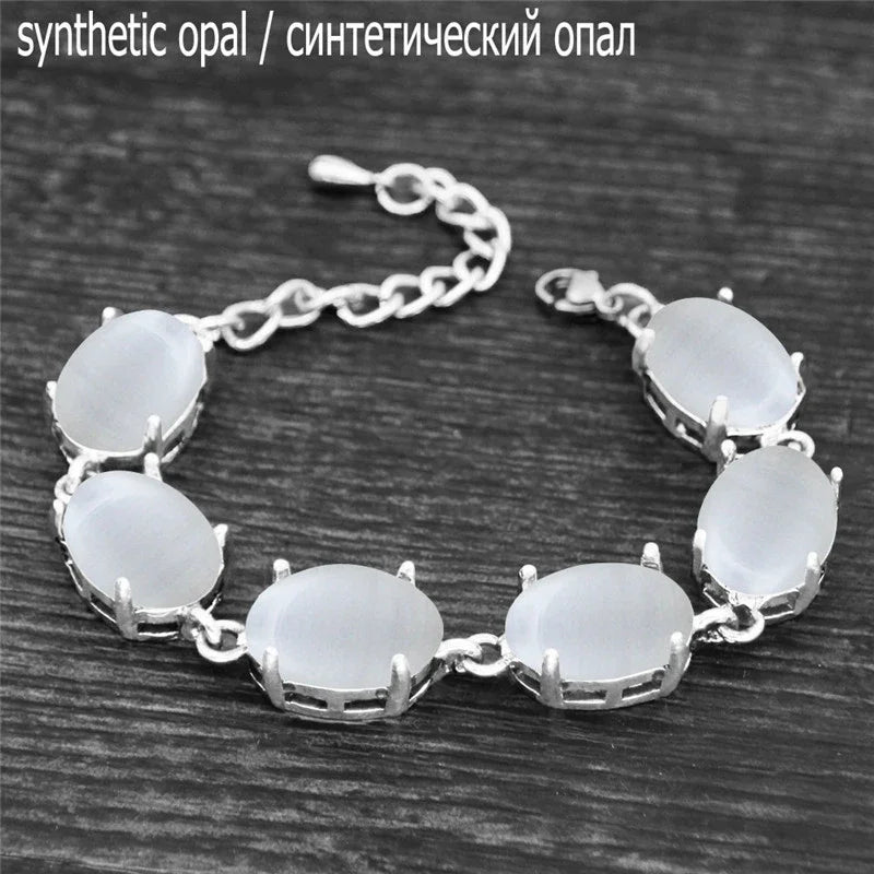 Vintage Oval Natural Jades Quartz Bracelet For Women Prong Natural Stone Amethysts Tiger Eye Lapis Lazuli Bracelets