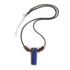 Men Vintage Rectangle Obsidian Pendent Necklace Natural Tiger Eye Labradorite Gem Leather Rope Braid Necklace Healing Jewelry