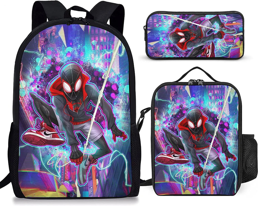 3pcs/set Spider Man Students Backpack Pencil Case Messenger Bag Wear-resistant Lightening Breathable Waterproof Schoolbag