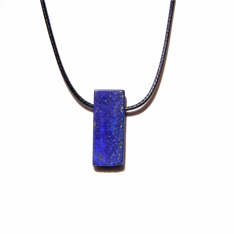 Men Vintage Rectangle Obsidian Pendent Necklace Natural Tiger Eye Labradorite Gem Leather Rope Braid Necklace Healing Jewelry