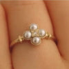 Elegant Gold Color Round Imitation Pearl Four Leaf Clover Flowers Rings Wedding Party Jewelry Rings for Women