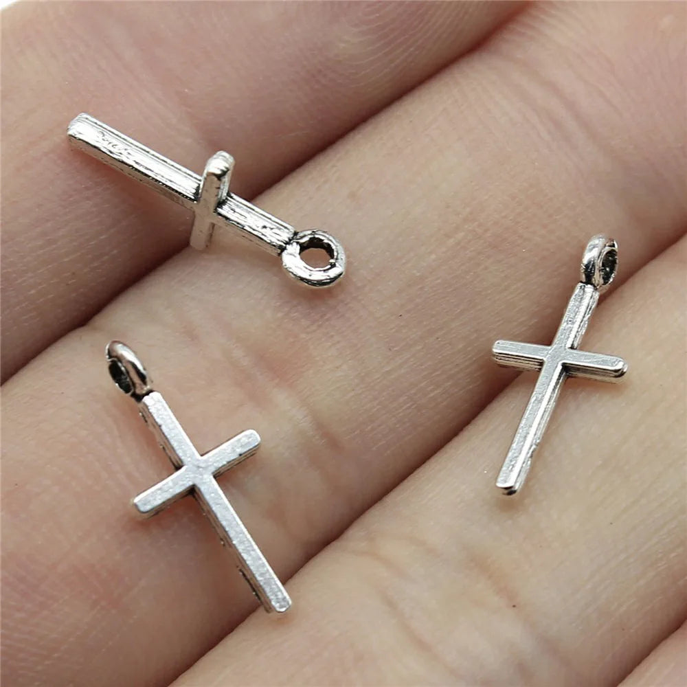 20pcs Charms Hollow Lovely Cross Antique Bronze Silver Color Pendants DIY Crafts Making Findings Handmade Tibetan Jewelry