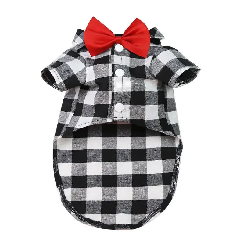 Classical Dog T-Shirts Bowtie Plaid Thin Summer Breathable Dog Clothes for Small Large Dogs Chihuahua Puppy Pet Cat Vest Yorkies
