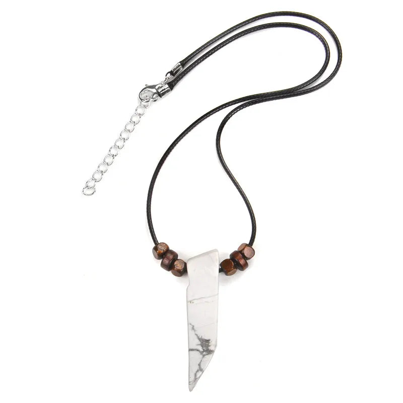 Men Vintage Rectangle Obsidian Pendent Necklace Natural Tiger Eye Labradorite Gem Leather Rope Braid Necklace Healing Jewelry
