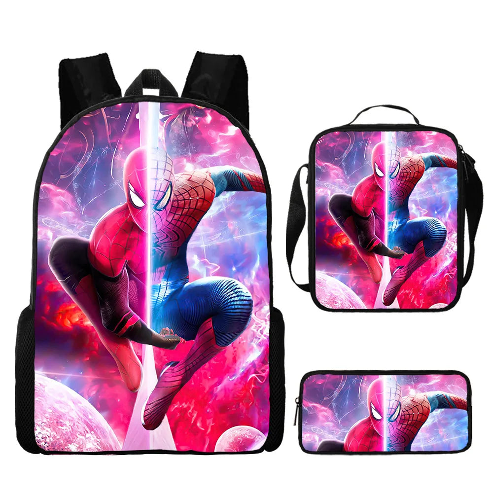 3pcs/set Spider Man Students Backpack Pencil Case Messenger Bag Wear-resistant Lightening Breathable Waterproof Schoolbag