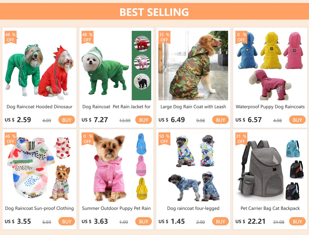 Summer Outdoor Puppy Pet Rain Coat S-XL Hoody Waterproof Jackets PU Raincoat for Dogs Cats Apparel Clothes Wholesale