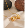 Yhpup Adjustable Long Chain Stainless Steel Metal Bow Knot Golden Trendy Pendant Choker Necklace Texture Fashion  Jewelry