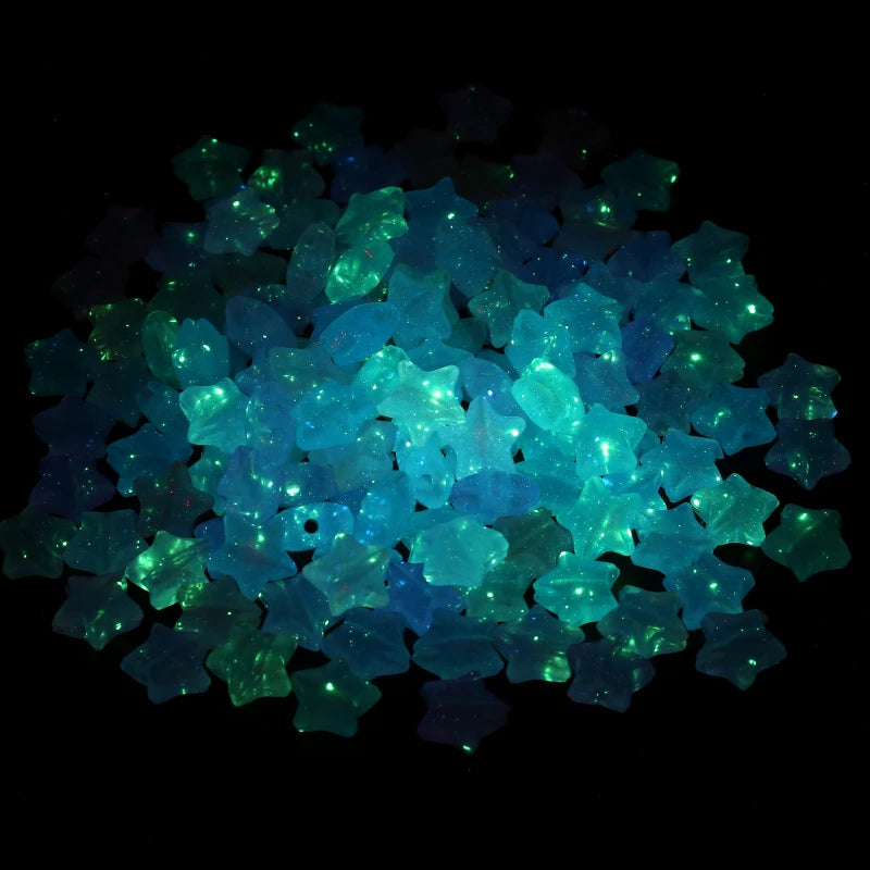 30Pcs Luminous Acrylic Beads 15mm Pentagram Loose Beads For Glow In The Dark Jewelry Making DIY Bracelet Necklace Earring
