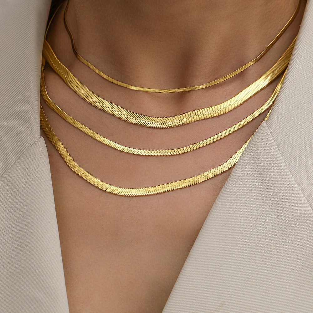Stainless Steel Necklaces Herringbone Blade Snake Chain Light Luxury Unisex Clavicle Choker Men Necklace For Women Jewelry Gifts